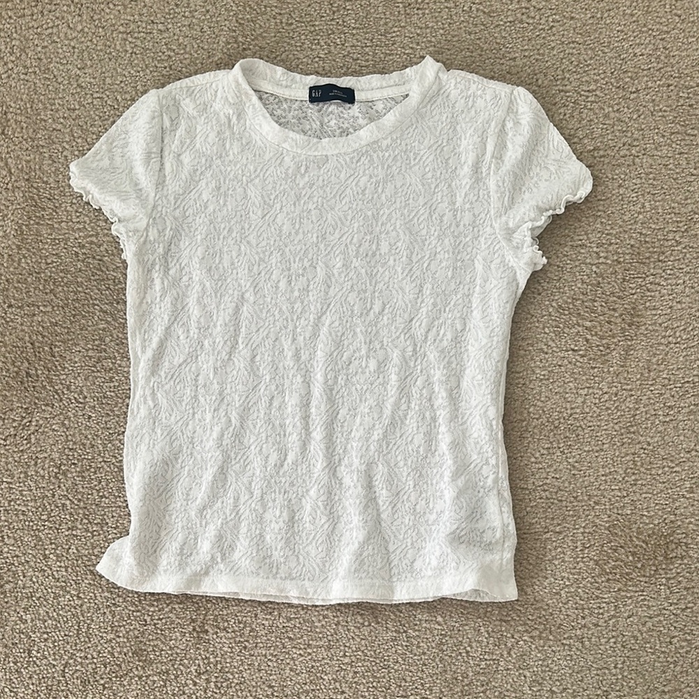 GAP White Textured Short Sleeve Tee